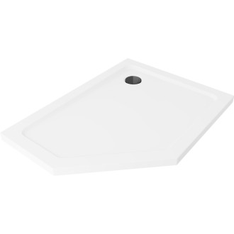 Mexen Plochá pětiúhelníková sprchová vanička úzká pravá 90 x 80 cm, bílá, černý sifon - 41P108090R-B