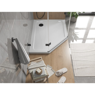 Mexen Flat brodzik pięciokątny slim prawy 90 x 80 cm, biały, syfon czarny - 41P108090R-B