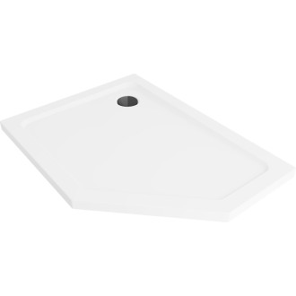 Mexen Plochá pětiúhelníková sprchová vanička úzká levá 100 x 80 cm, bílá, černý sifon - 41P108010L-B