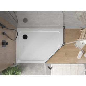 Mexen Flat brodzik pięciokątny slim lewy 100 x 80 cm, biały, syfon czarny - 41P108010L-B