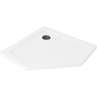 Mexen Flat slim pětiúhelníková sprchová vanička 90 x 90 cm, bílá, černý sifon - 41P109090-B
