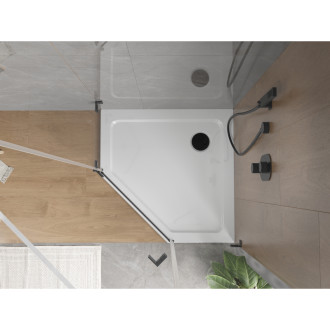 Mexen Flat brodzik pięciokątny slim 90 x 90 cm, biały, syfon czarny - 41P109090-B
