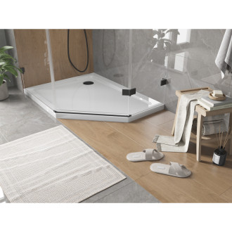 Mexen Flat brodzik pięciokątny slim lewy 100 x 90 cm, biały, syfon czarny - 41P109010L-B