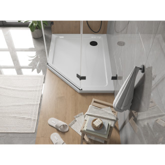 Mexen Flat brodzik pięciokątny slim lewy 100 x 90 cm, biały, syfon czarny - 41P109010L-B