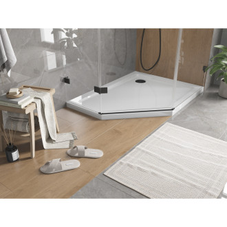 Mexen Flat brodzik pięciokątny slim prawy 100 x 90 cm, biały, syfon czarny - 41P109010R-B