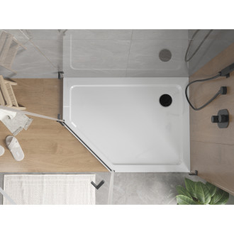 Mexen Flat brodzik pięciokątny slim prawy 100 x 90 cm, biały, syfon czarny - 41P109010R-B