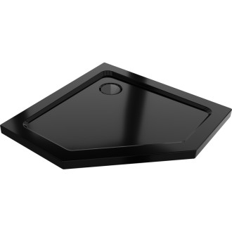 Mexen Flat slim pětiúhelníková sprchová vanička 80 x 80 cm, černá, černý sifon - 41P708080-B
