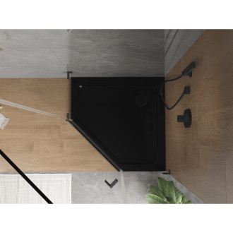 Mexen Flat brodzik pięciokątny slim 80 x 80 cm, czarny, syfon czarny - 41P708080-B