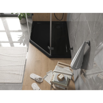 Mexen Flat brodzik pięciokątny slim lewy 90 x 80 cm, czarny, syfon czarny - 41P708090L-B