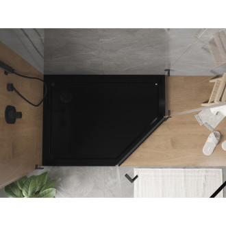 Mexen Flat brodzik pięciokątny slim lewy 90 x 80 cm, czarny, syfon czarny - 41P708090L-B