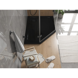 Mexen Flat brodzik pięciokątny slim prawy 100 x 80 cm, czarny, syfon czarny - 41P708010R-B