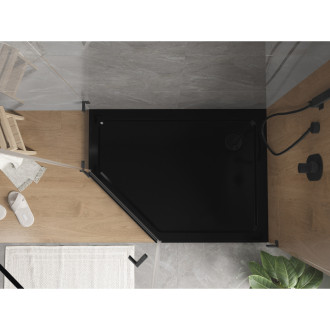 Mexen Flat brodzik pięciokątny slim prawy 100 x 90 cm, czarny, syfon czarny - 41P709010R-B