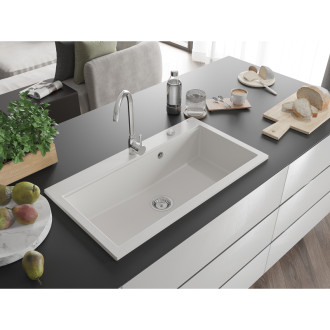 Mexen Slido zlewozmywak granitowy 1-komorowy 900 x 500 mm, biały, syfon chrom - 6528901005-20