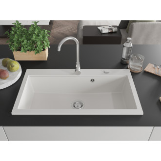 Mexen Slido zlewozmywak granitowy 1-komorowy 900 x 500 mm, biały, syfon chrom - 6528901005-20