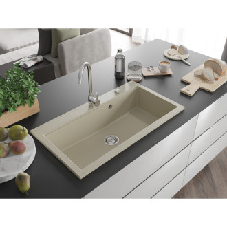 Mexen Slido zlewozmywak granitowy 1-komorowy 900 x 500 mm, beżowy, syfon chrom - 6528901005-69