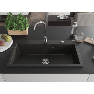 Mexen Slido zlewozmywak granitowy 1-komorowy 900 x 500 mm, czarny/złoty metalik, syfon chrom - 6528901005-75