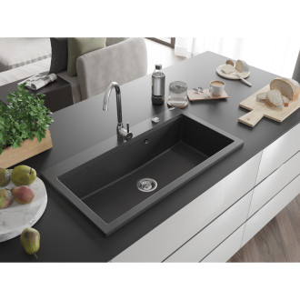 Mexen Slido zlewozmywak granitowy 1-komorowy 900 x 500 mm, czarny nakrapiany, syfon chrom - 6528901005-75