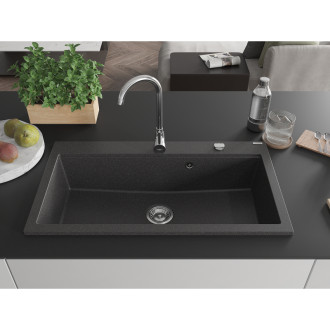 Mexen Slido zlewozmywak granitowy 1-komorowy 900 x 500 mm, czarny nakrapiany, syfon chrom - 6528901005-75