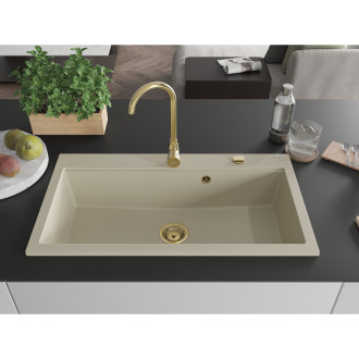 Mexen Slido zlewozmywak granitowy 1-komorowy 900 x 500 mm, beżowy, syfon złoty - 6528901005-69-G