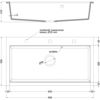 Mexen Slido zlewozmywak granitowy 1-komorowy 900 x 500 mm, czarny/srebrny metalik, syfon złoty - 6528901005-73-G