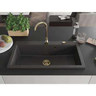 Mexen Slido zlewozmywak granitowy 1-komorowy 900 x 500 mm, czarny nakrapiany, syfon złoty - 6528901005-76-G