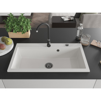 Mexen Slido zlewozmywak granitowy 1-komorowy 900 x 500 mm, biały, syfon czarny - 6528901005-20-B