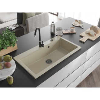 Mexen Slido zlewozmywak granitowy 1-komorowy 900 x 500 mm, beżowy, syfon czarny - 6528901005-69-B