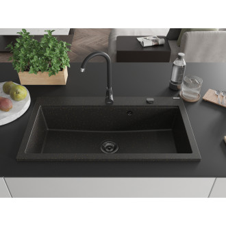Mexen Slido zlewozmywak granitowy 1-komorowy 900 x 500 mm, czarny/złoty metalik, syfon czarny - 6528901005-75-B