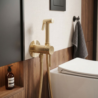 Podomítková bidetová baterie Rea Lungo Loop Diamond Brush Gold