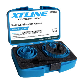 Sada vykružovacích korunek XTLINE 9 dílů 19-73 mm XT11809