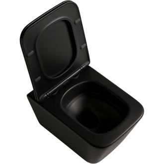 CERANO - WC závěsné Forte, Vortex - vírové splachování + Slim/SoftClose sedátko - černá matná - 52x35 cm