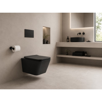 CERANO - WC závěsné Forte, Vortex - vírové splachování + Slim/SoftClose sedátko - černá matná - 52x35 cm