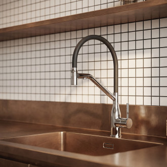 Colina Eco - upright sink mixer with U-shaped spout for water filtration, chrome/black