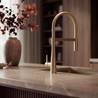 Cone - upright sink mixer with U-shaped spout, champagne gold
