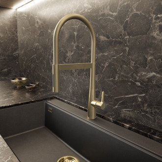 Cone - upright sink mixer with U-shaped spout, champagne gold