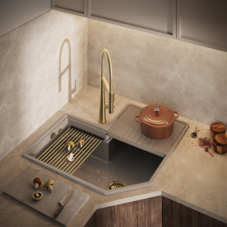 Cone - upright sink mixer with U-shaped spout, champagne gold