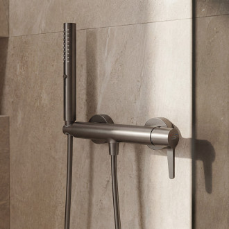 Cone - wall-mounted shower mixer with shower set, graphite