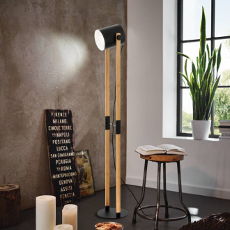 Stojací lampa Eglo HORNWOOD černá, krémová ocel 43521