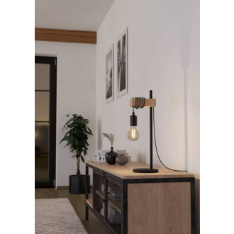 Stojací lampa Eglo TOWNSHEND černá, hnědá ocel, dřevo 43515