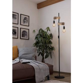 Stojací lampa Eglo TOWNSHEND černá, hnědá ocel, dřevo 43516