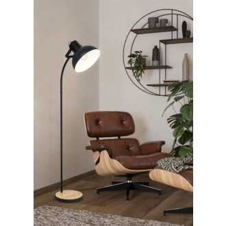 Stojací lampa Eglo LUBENHAM černá, hnědá ocel, dřevo 44059