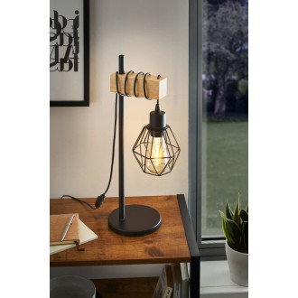 Stojací lampa Eglo černá, hnědá ocel, dřevo 44079