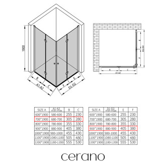 CERANO - Sprchový kout Volpe Duo L/P - 6 mm - černá matná, transparentní sklo - 70x90x190 cm - zalamovací