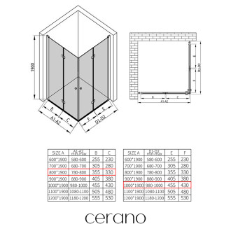 CERANO - Sprchový kout Volpe Duo L/P - 6 mm - černá matná, transparentní sklo - 80x100x190 cm - zalamovací