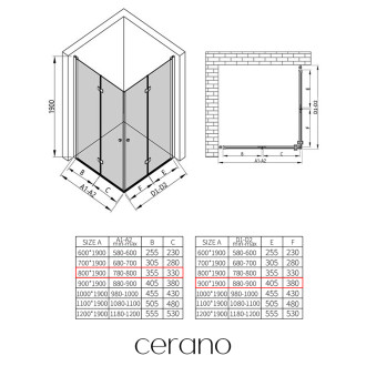 CERANO - Sprchový kout Volpe Duo L/P - 6 mm - černá matná, transparentní sklo - 80x90x190 cm - zalamovací