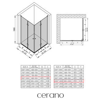 CERANO - Sprchový kout Volpe Duo L/P - 6 mm - černá matná, transparentní sklo - 90x100x190 cm - zalamovací