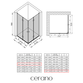 CERANO - Sprchový kout Volpe Duo L/P - 6 mm - černá matná, transparentní sklo - 90x120x190 cm - zalamovací