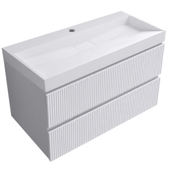 CERANO - Koupelnová skříňka Carole - bílá matná rýhovaná + umyvadlo z lit. mramoru Vita - bílá matná - s otvorem - 100x58x46 cm