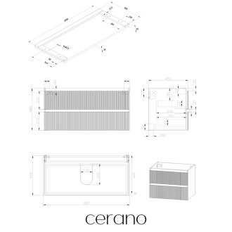 CERANO - Koupelnová skříňka Carole - bílá matná rýhovaná + deska pod umyvadlo Navira Pro - 36 mm - 100x51,6x46 cm