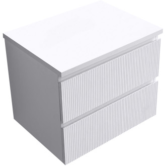 CERANO - Koupelnová skříňka Carole - bílá matná rýhovaná + deska pod umyvadlo Navira Pro - 36 mm - 60x51,6x46 cm